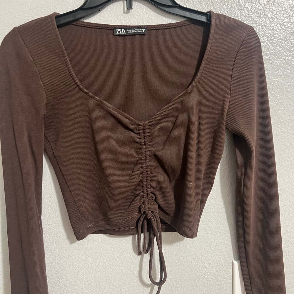 Brown zara tie long sleeve